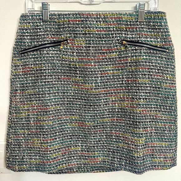 Loft multicolor tweed lined mini skirt with metallic thread, zip pockets size 8 - Picture 1 of 8
